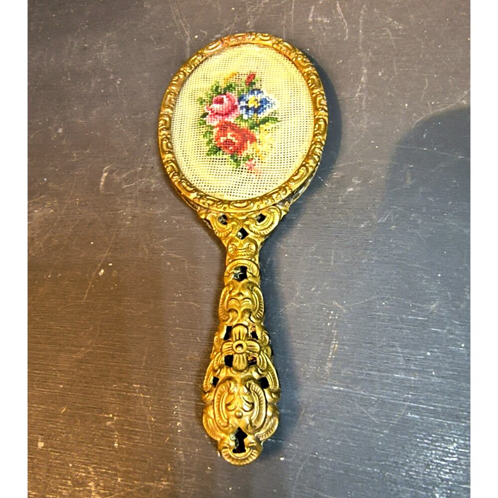2159.  Vintage Matson Brass Travel Vanity No-Mirror X Stitch Hollywood Regency